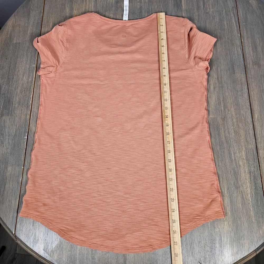 Lululemon Women 10 Pima Cotton Short Sleeve Tee Heather Peach Orange Curved Hem - Picture 6 of 6